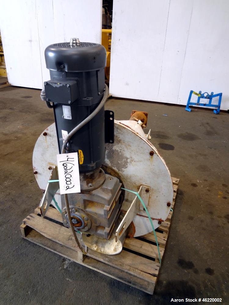 Used Cincinnati Milacron Crammer Feeder. Approximately 5" diameter 304 stainless steel vertical feed screw. Carbon steel slant cone hopper approximately 28" diameter x 34" deep. Screw driven by a 3 h...