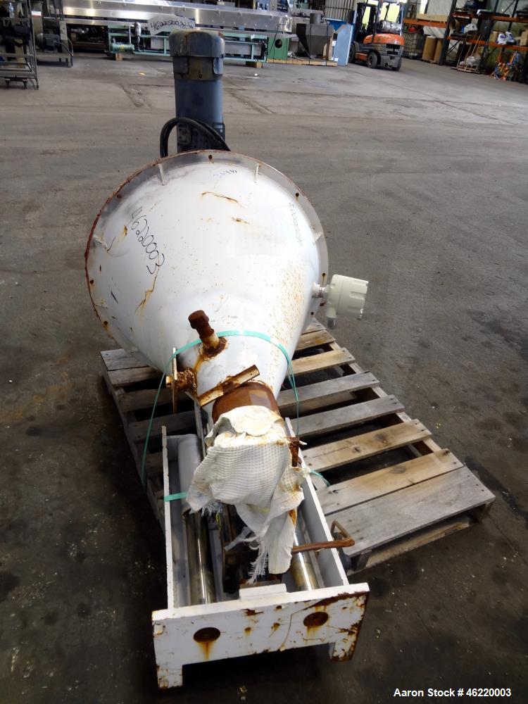Used Cincinnati Milacron Crammer Feeder. Approximately 5" diameter 304 stainless steel vertical feed screw. Carbon steel slant cone hopper approximately 28" diameter x 34" deep. Screw driven by a 3 h...