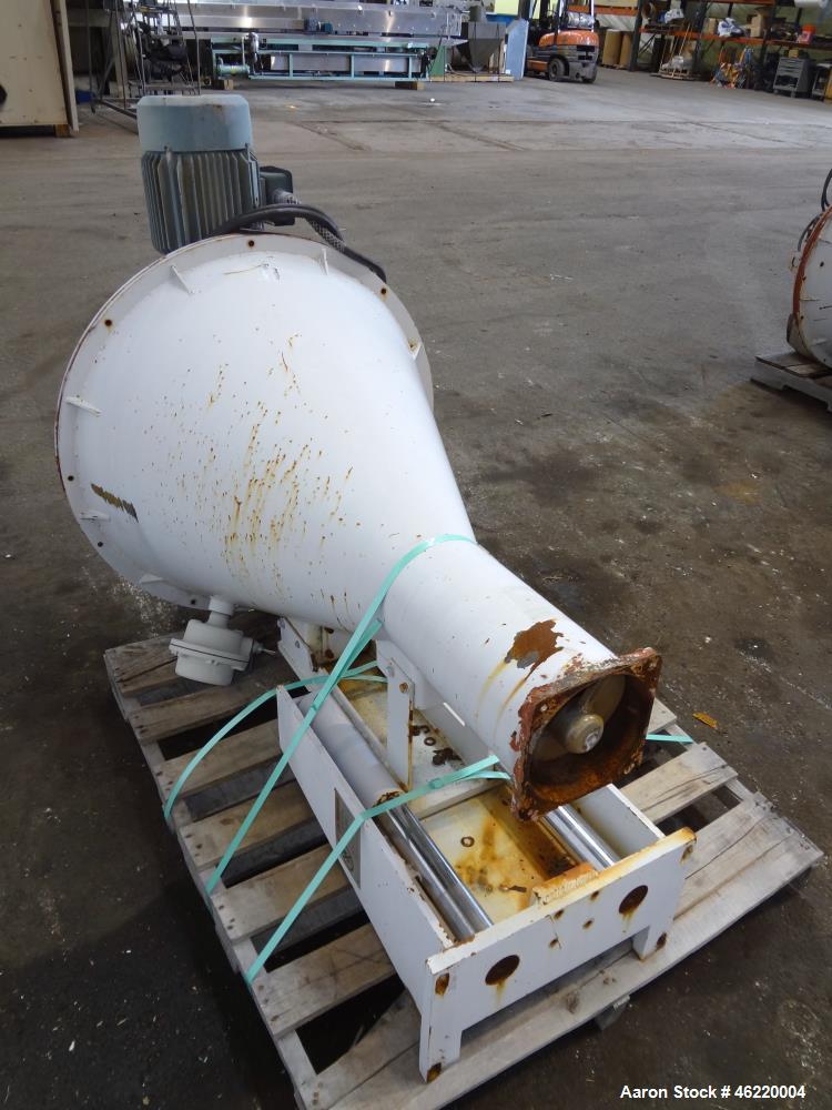 Used Cincinnati Milacron Crammer Feeder. Approximately 5" diameter 304 stainless steel vertical feed screw. Carbon steel slant cone hopper approximately 28" diameter x 34" deep. Screw driven by a 3 h...