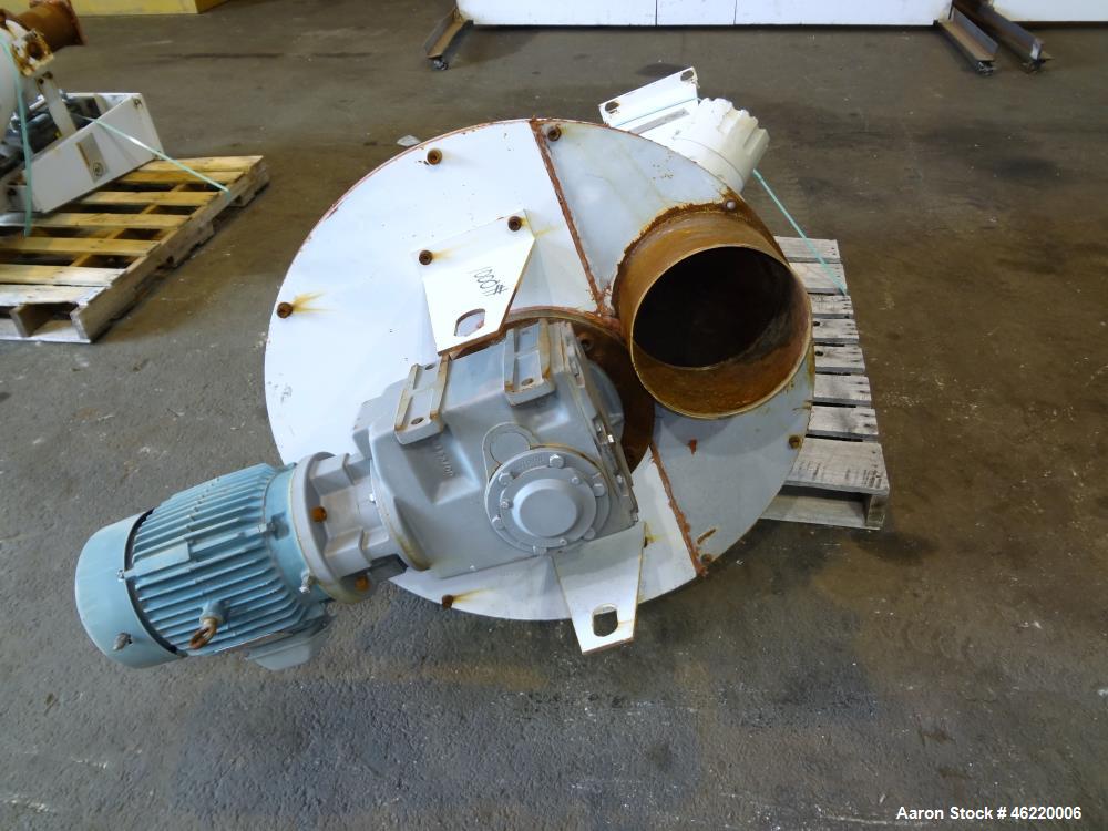Used Cincinnati Milacron Crammer Feeder. Approximately 5" diameter 304 stainless steel vertical feed screw. Carbon steel slant cone hopper approximately 28" diameter x 34" deep. Screw driven by a 3 h...