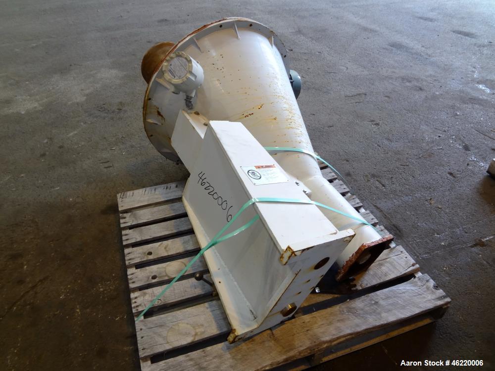 Used Cincinnati Milacron Crammer Feeder. Approximately 5" diameter 304 stainless steel vertical feed screw. Carbon steel slant cone hopper approximately 28" diameter x 34" deep. Screw driven by a 3 h...