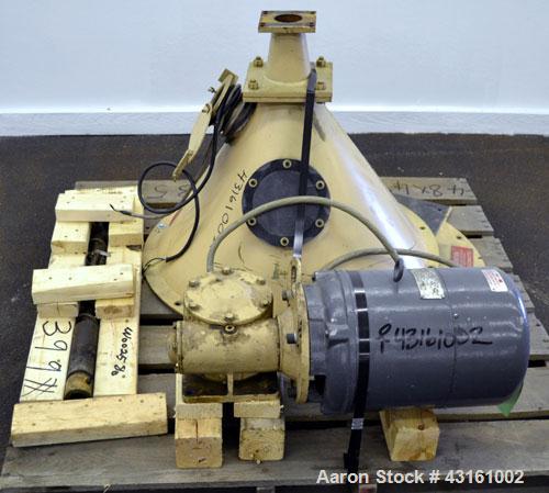 Used Modern Plastics Machinery Crammer Feeder, Carbon Steel. Approximate 30" diameter x 20" deep hopper, 2" diameter screw. Driven by an approximate 2 hp, 3/60/230 volt, 1200 rpm motor thru a reducer...