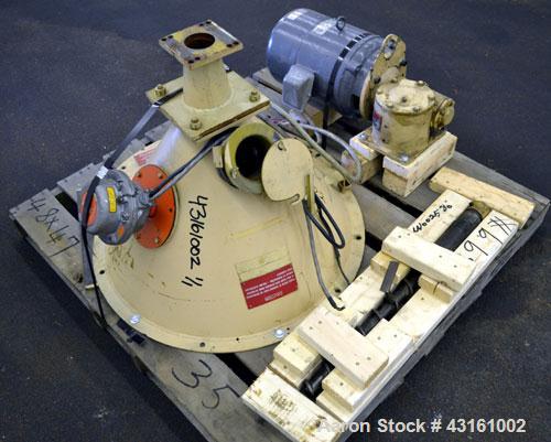 Used Modern Plastics Machinery Crammer Feeder, Carbon Steel. Approximate 30" diameter x 20" deep hopper, 2" diameter screw. Driven by an approximate 2 hp, 3/60/230 volt, 1200 rpm motor thru a reducer...