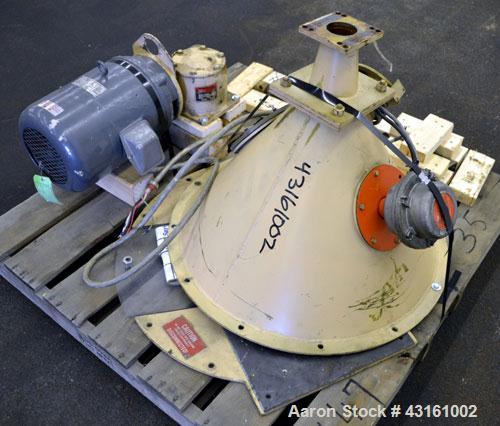 Used Modern Plastics Machinery Crammer Feeder, Carbon Steel. Approximate 30" diameter x 20" deep hopper, 2" diameter screw. Driven by an approximate 2 hp, 3/60/230 volt, 1200 rpm motor thru a reducer...