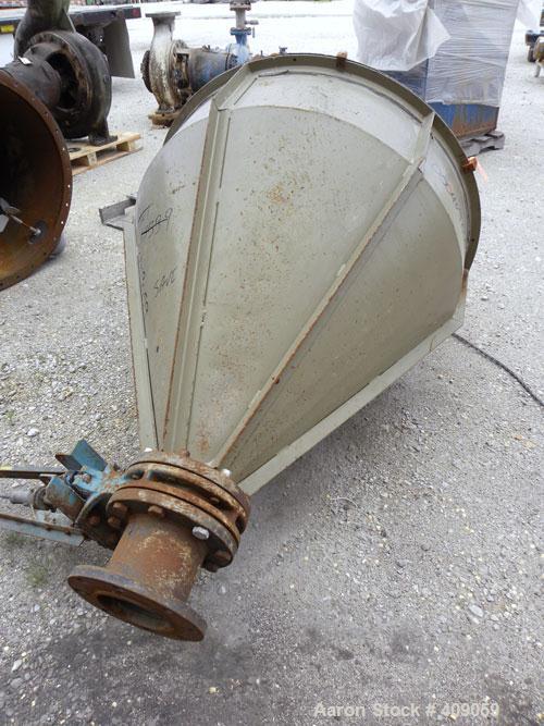 Used Crammer Feeder, Carbon Steel. Approximate 40" diameter x 10" straight side x 33" coned bottom. 2" diameter shaft, driven by a 1 HP, 3/60/208-230/460 Volt, 1735 RPM motor thru reducer. 6" center ...
