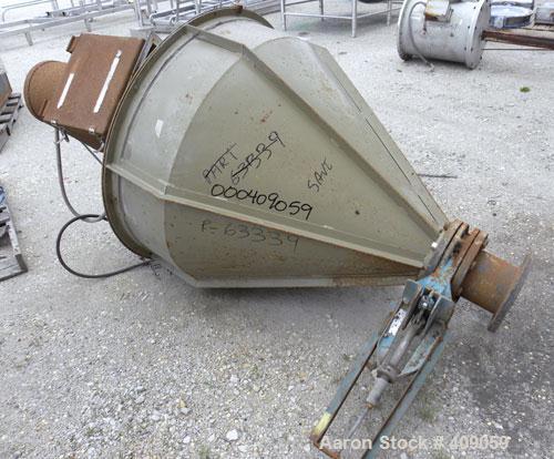 Used Crammer Feeder, Carbon Steel. Approximate 40" diameter x 10" straight side x 33" coned bottom. 2" diameter shaft, driven by a 1 HP, 3/60/208-230/460 Volt, 1735 RPM motor thru reducer. 6" center ...