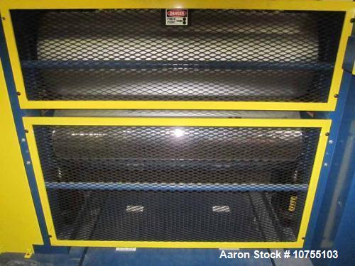 Used BF Perkins Two Roll Vertical Closed Frame Embosser, 36" face x 12" diameter steel induction hardened rolls, one mirror finish and one with 50 RMS finish.  Powered by two 2 hp AC motors via GE AF...