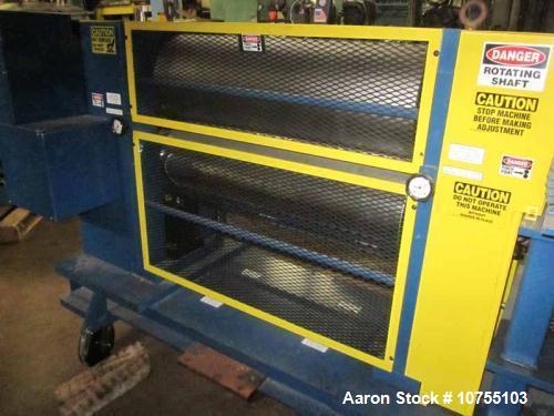 Used BF Perkins Two Roll Vertical Closed Frame Embosser, 36" face x 12" diameter steel induction hardened rolls, one mirror finish and one with 50 RMS finish.  Powered by two 2 hp AC motors via GE AF...