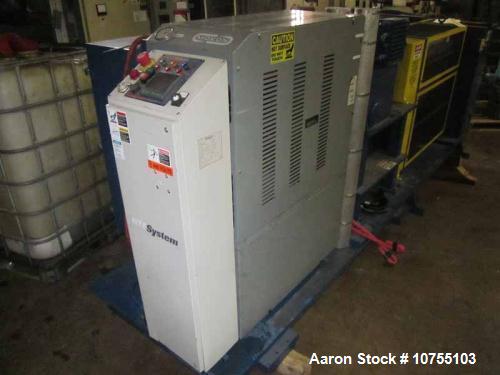 Used BF Perkins Two Roll Vertical Closed Frame Embosser, 36" face x 12" diameter steel induction hardened rolls, one mirror finish and one with 50 RMS finish.  Powered by two 2 hp AC motors via GE AF...