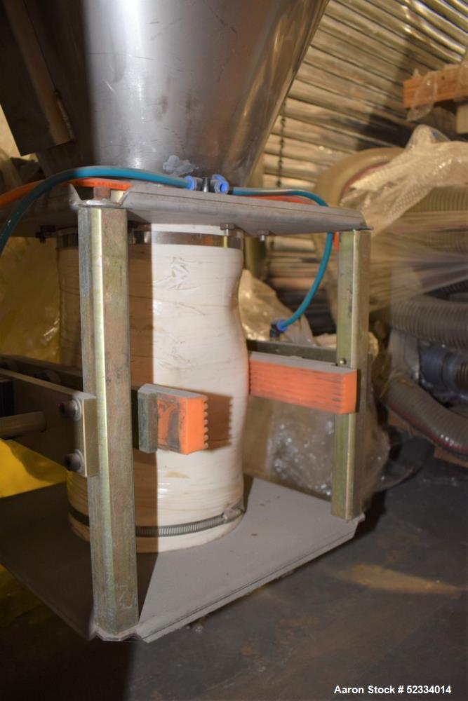 Used Stainless Steel Loading Hopper. With pneumatic sleeve closure and stand.
