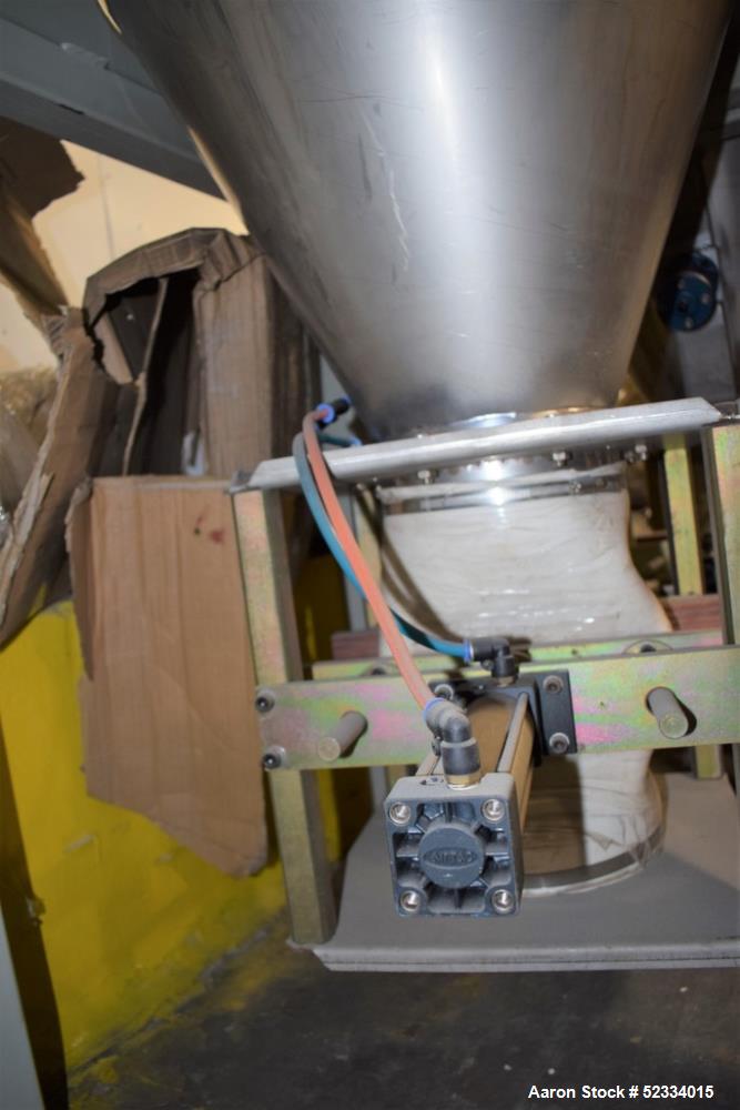 Used Stainless Steel Loading Hopper. With pneumatic sleeve closure and stand.