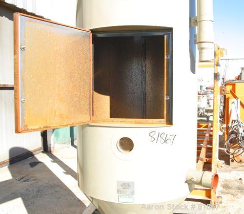 USED: Conair insulated dry hopper, model 1805390300. Approximate 12 cubic foot capacity, carbon steel. 26" diameter x 46" straight side x coned bottom. Side access door. Center bottom outlet. Mounted...