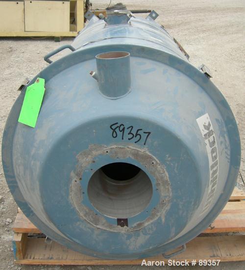 Used Whitlock Insulated Drying Hopper, 800 pound capacity, model DH-800F, carbon steel. Approximately 30" diameter x 48" straight side. Removable top, coned bottom, side access door, center bottom ou...