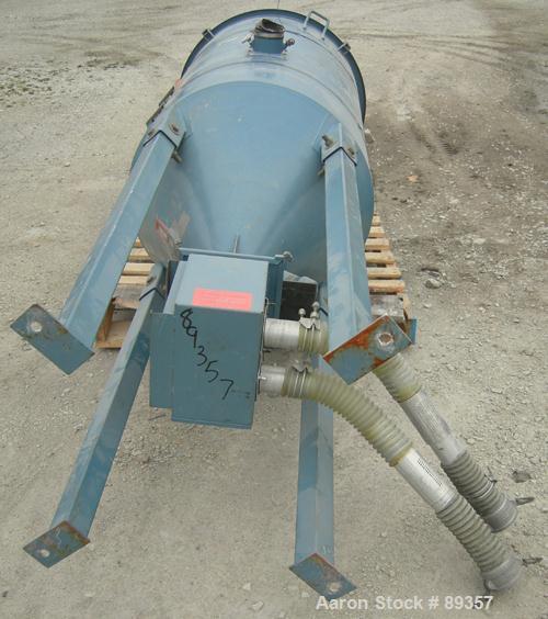 Used Whitlock Insulated Drying Hopper, 800 pound capacity, model DH-800F, carbon steel. Approximately 30" diameter x 48" straight side. Removable top, coned bottom, side access door, center bottom ou...