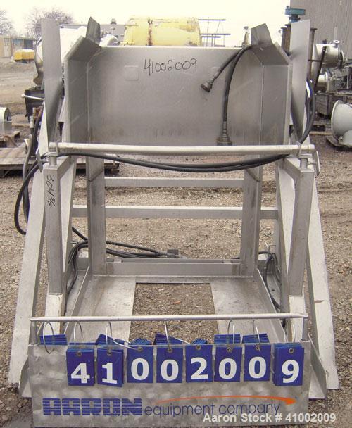 Used Apache Stainless Box Dumper, 304 Stainless Steel. Dump area 42" wide x 49" deep x 54" high. Dual ram, hydraulically driven, no power pack. Approximate 48" dump height. Mounted on a stainless ste...