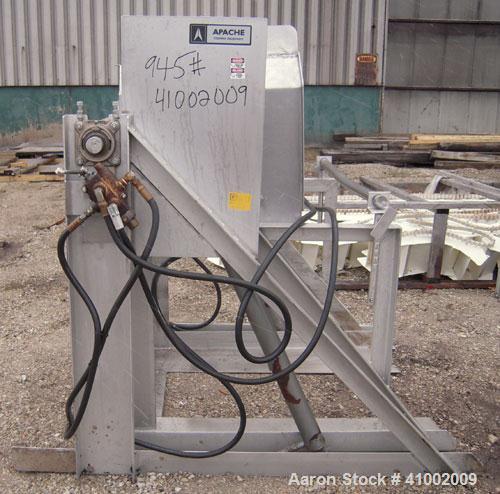 Used Apache Stainless Box Dumper, 304 Stainless Steel. Dump area 42" wide x 49" deep x 54" high. Dual ram, hydraulically driven, no power pack. Approximate 48" dump height. Mounted on a stainless ste...