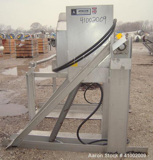 Used Apache Stainless Box Dumper, 304 Stainless Steel. Dump area 42" wide x 49" deep x 54" high. Dual ram, hydraulically driven, no power pack. Approximate 48" dump height. Mounted on a stainless ste...