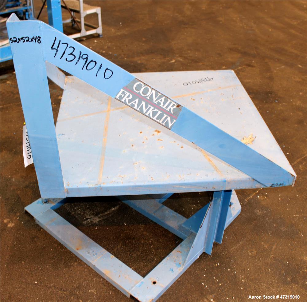 Used Conair/Franklin Gaylord Raised Platform Box Tilter, Model 120004. Capacity 1,200 lbs. 40-1/2" X 40-1/2" Platform. Tilts box approximate 45 degrees. Air operated, requires 80 psi at 2 CFM. Foot p...