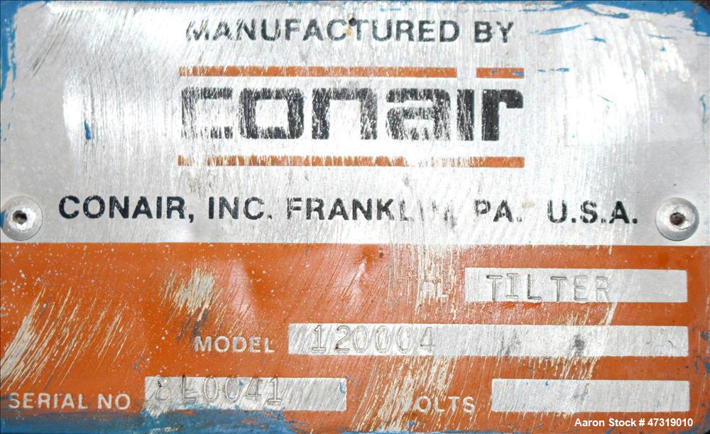Used Conair/Franklin Gaylord Raised Platform Box Tilter, Model 120004. Capacity 1,200 lbs. 40-1/2" X 40-1/2" Platform. Tilts box approximate 45 degrees. Air operated, requires 80 psi at 2 CFM. Foot p...