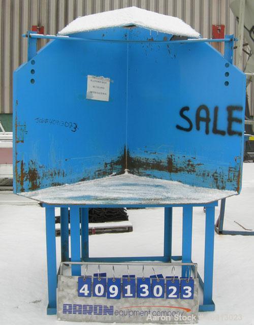 Used Eagle Hydraulic Gaylord Dumper, carbon steel. Approximate 48" x 48" x 48" tall bed. Driven by a 2 hp hydraulic power pack. Mounted on a 39" tall carbon steel stand, approximate 96" dump height.