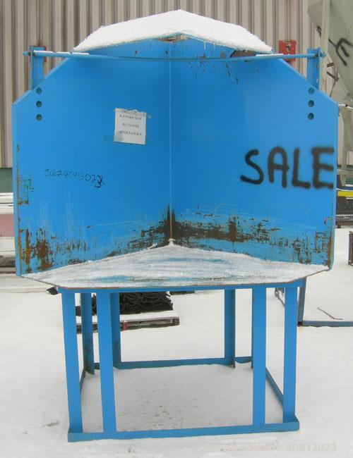 Used Eagle Hydraulic Gaylord Dumper, carbon steel. Approximate 48" x 48" x 48" tall bed. Driven by a 2 hp hydraulic power pack. Mounted on a 39" tall carbon steel stand, approximate 96" dump height.