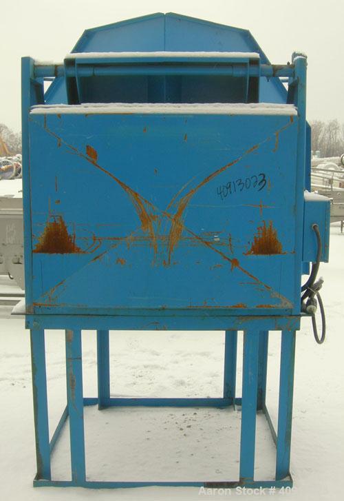 Used Eagle Hydraulic Gaylord Dumper, carbon steel. Approximate 48" x 48" x 48" tall bed. Driven by a 2 hp hydraulic power pack. Mounted on a 39" tall carbon steel stand, approximate 96" dump height.