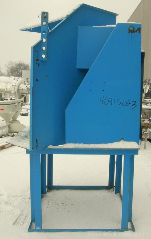 Used Eagle Hydraulic Gaylord Dumper, carbon steel. Approximate 48" x 48" x 48" tall bed. Driven by a 2 hp hydraulic power pack. Mounted on a 39" tall carbon steel stand, approximate 96" dump height.