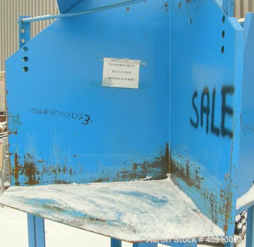 Used Eagle Hydraulic Gaylord Dumper, carbon steel. Approximate 48" x 48" x 48" tall bed. Driven by a 2 hp hydraulic power pack. Mounted on a 39" tall carbon steel stand, approximate 96" dump height.