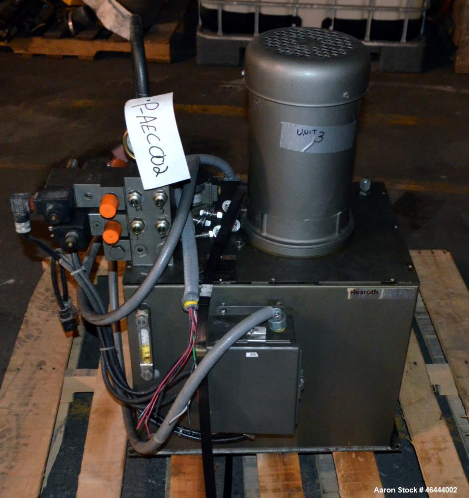 Used Meyer Machine Box Unloader, Model HBU-1500-SH, Carbon Steel Frame. 1500 Pound capacity. Approximate 44” x 44” bottom box plate, stainless steel discharge hood with an air operated slide valve. I...