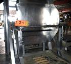 Used RMF Steel Products Hydraulic Box Dumper, model 110, stainless steel. 3,000 Pound capacity. Platform 52