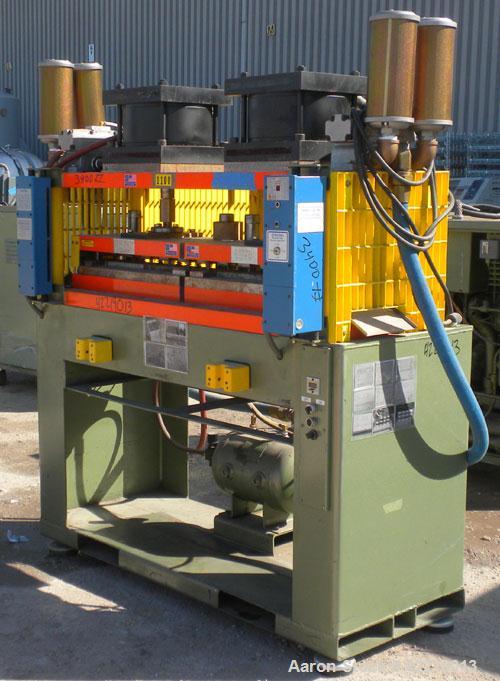 Used Preco Industries Dual Die Cutting Press, approximately 5 tons. (2) Platens, each size 24’’ wide x 12’’ long. Includes a Triad safety curtain, model TR-12-8K-20.