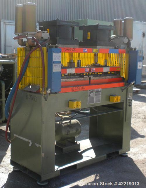 Used Preco Industries Dual Die Cutting Press, approximately 5 tons. (2) Platens, each size 24’’ wide x 12’’ long. Includes a Triad safety curtain, model TR-12-8K-20.