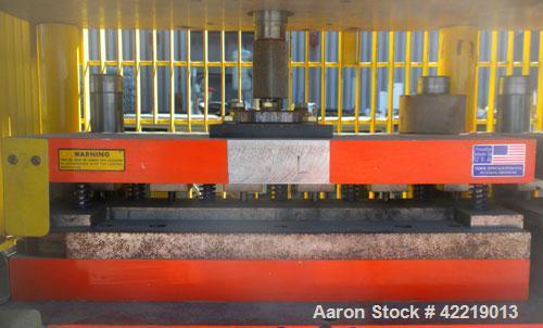 Used Preco Industries Dual Die Cutting Press, approximately 5 tons. (2) Platens, each size 24’’ wide x 12’’ long. Includes a Triad safety curtain, model TR-12-8K-20.
