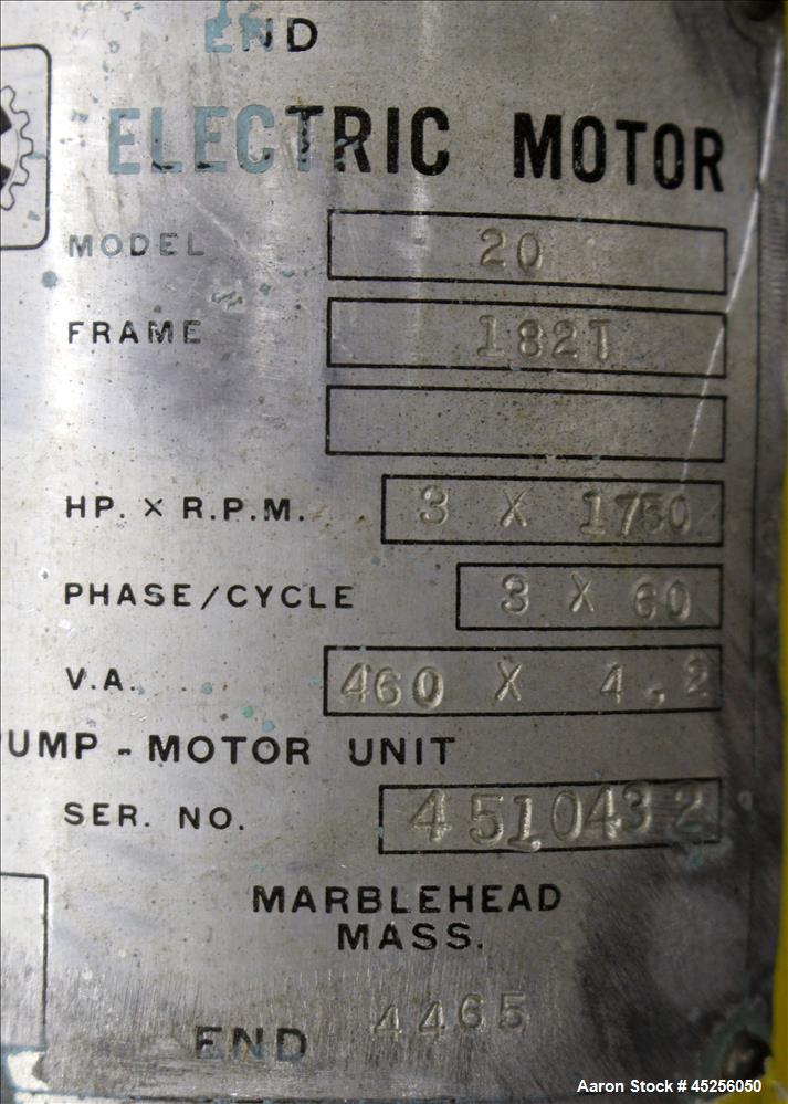Used Beringer Hydraulic Pump, Model V101P1P1A20. 3hp, 3/60/230/460 volt, 1750 rpm motor. Serial# 4510432.
