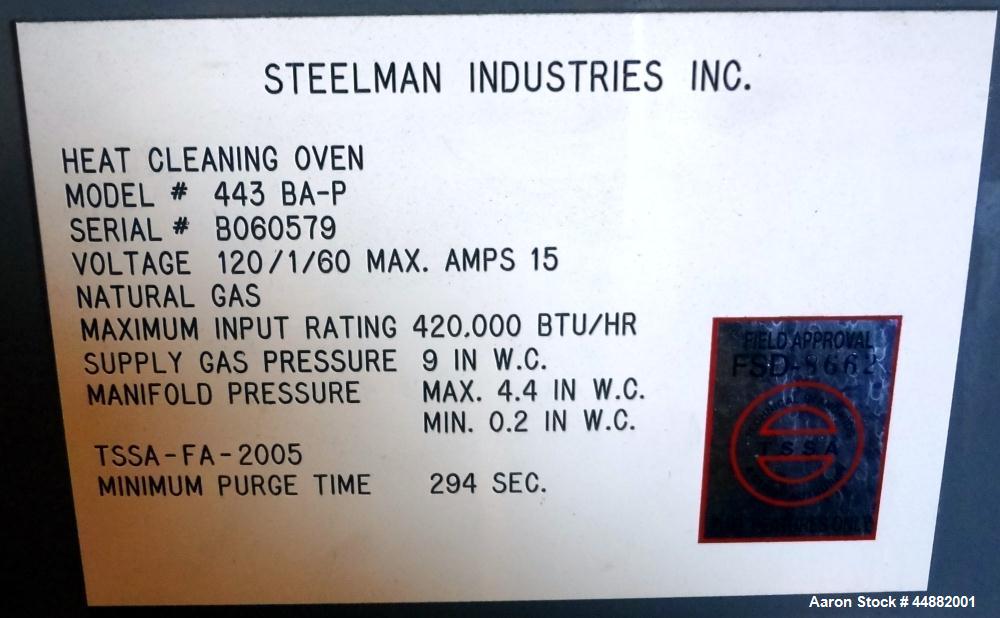 Used- Carbon Steel Steelman Industries Gas Fired Heat Cleaning Oven, Model 443 BA-P