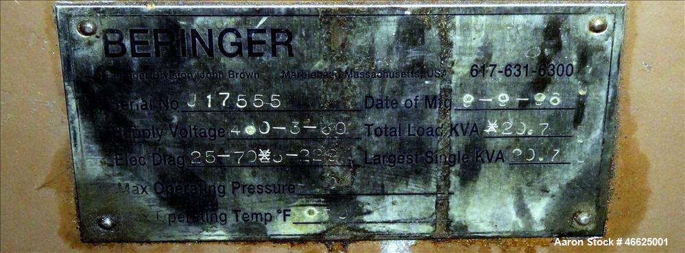 Used Beringer Jet Cleaner Oven, Model 1724, Carbon Steel. Approximate 17" Diameter x 24" Long Horizontal Chamber. Roll out parts tray. Maximum operating temperature 950 degrees F. Includes a approxim...