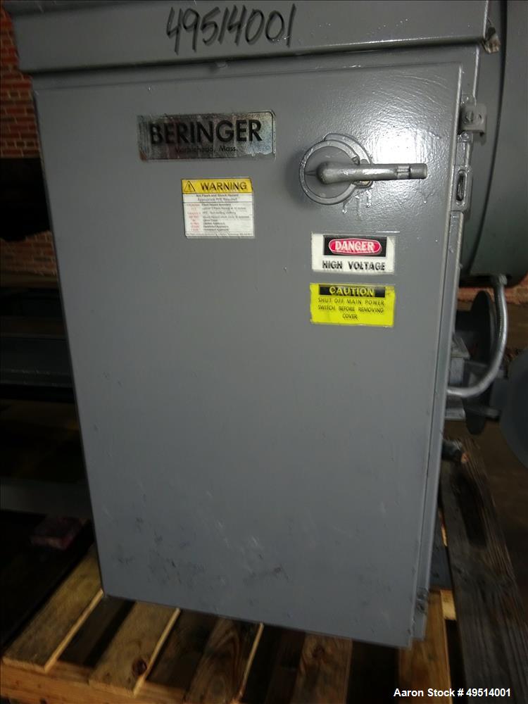 Used Beringer Jet Cleaner, Model 1724. Approximately 17" diameter x 24" long carbon steel chamber. Roll out parts tray approximate 23-1/2'' long. Maximum operating temperature 950 degrees F. Includes...
