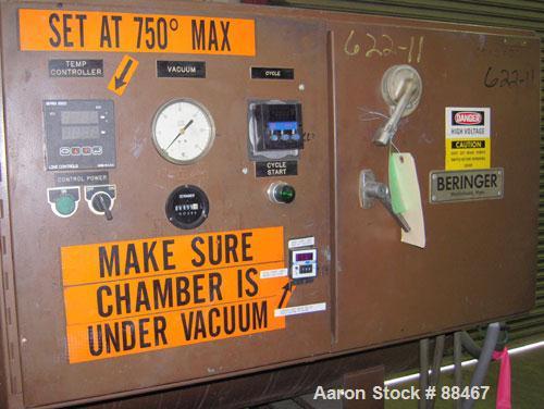 Used Beringer Jet Cleaner, Model 2448. Approximately 24" diameter x 48" long chamber. Roll out parts tray. Maximum operating temperature 750 deg F. Includes an approximate 5 hp vacuum pump and a cont...