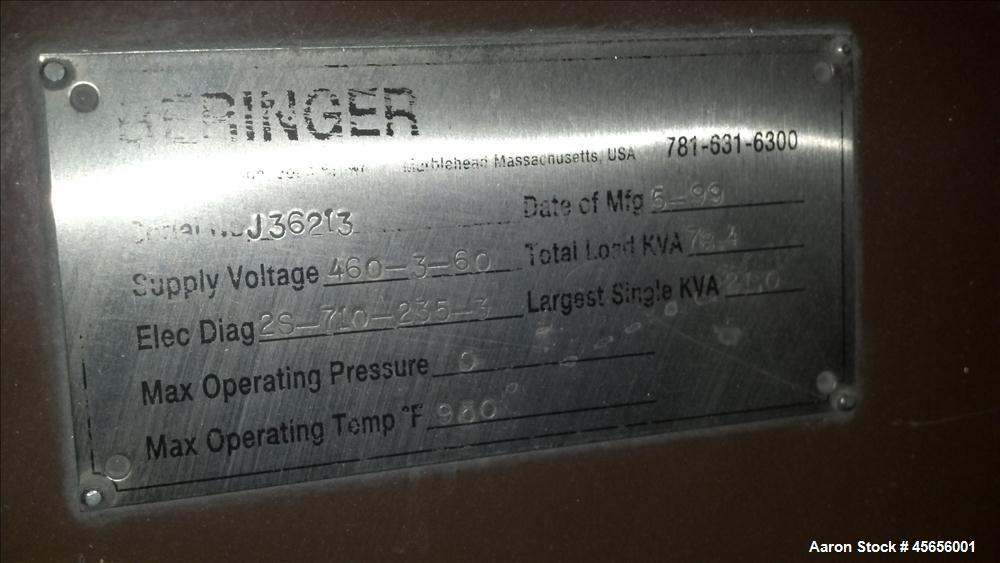 Used Beringer Model 2448 Jet Cleaner.  24" x 48" Long chamber with roll out parts tray, Eurotherm 2204e digital temperature controls, maximim operating temperature 950 degrees F, 460 volt, 3 phase, 6...
