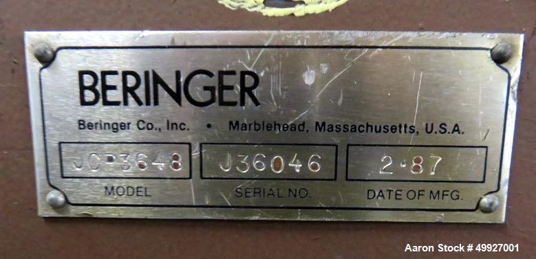 Used Beringer Jet Cleaner, Model JCP3648 Electric Burn Off Oven.