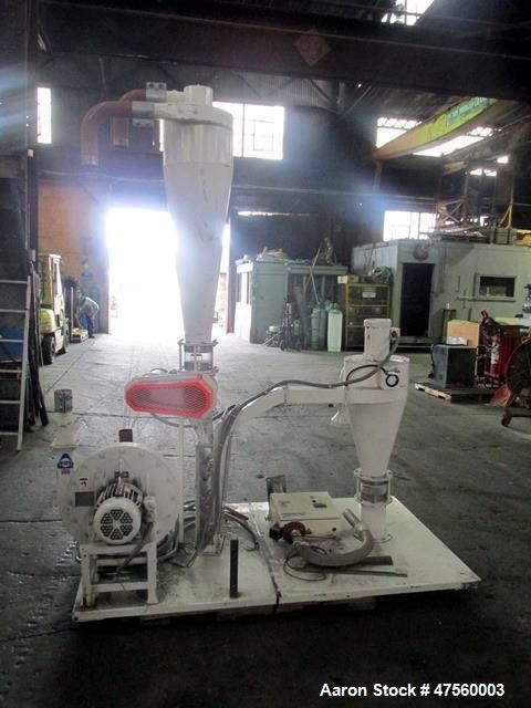 Used Kice Aspirator System, Model 6DT8-4. Approximate 1000 pounds per hour capacity. Includes a 3hp blower, cyclone, rotary valve, bunting magnet and motor starters. Base mounted, serial# 196373, bui...