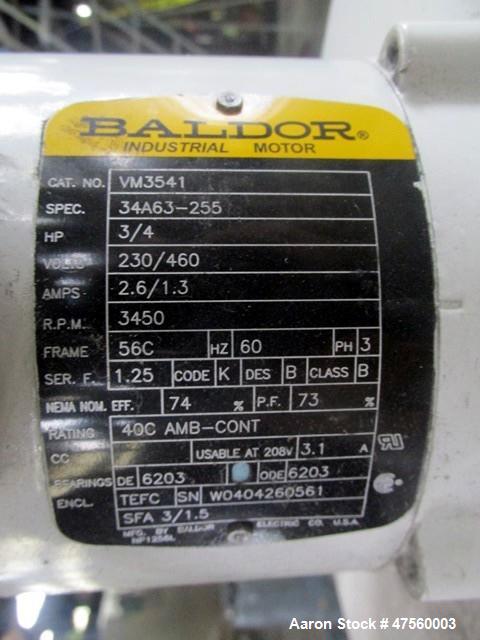 Used Kice Aspirator System, Model 6DT8-4. Approximate 1000 pounds per hour capacity. Includes a 3hp blower, cyclone, rotary valve, bunting magnet and motor starters. Base mounted, serial# 196373, bui...