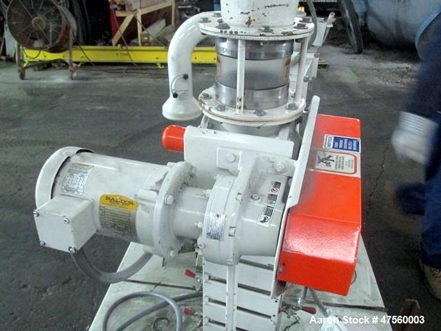 Used Kice Aspirator System, Model 6DT8-4. Approximate 1000 pounds per hour capacity. Includes a 3hp blower, cyclone, rotary valve, bunting magnet and motor starters. Base mounted, serial# 196373, bui...