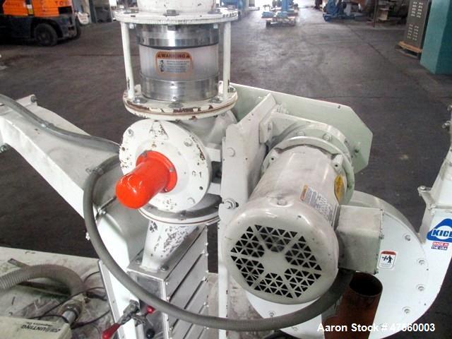 Used Kice Aspirator System, Model 6DT8-4. Approximate 1000 pounds per hour capacity. Includes a 3hp blower, cyclone, rotary valve, bunting magnet and motor starters. Base mounted, serial# 196373, bui...