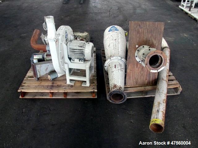 Used Kice Aspirator System, Model 6DT8-4. Approximate 1000 pounds per hour capacity. Includes a 3hp blower, cyclone, and a rotary valve. Serial# 182787, built 2002.