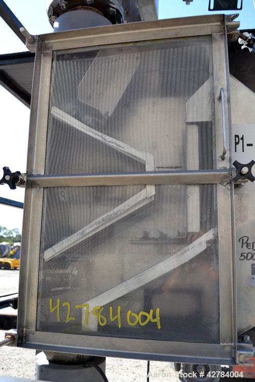 Used Pellertron Kinetic Dedusting System consisting of: (1) Pelletron kinetic deduster, model P10, 301 stainless steel. Rated 1000 pounds an hour ( 500 kg/hr). Primary and secondary air wash decks. T...