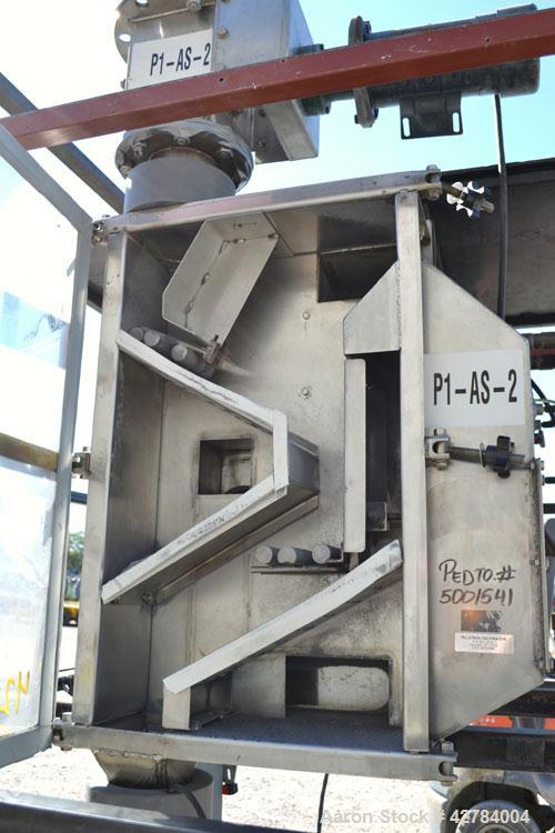 Used Pellertron Kinetic Dedusting System consisting of: (1) Pelletron kinetic deduster, model P10, 301 stainless steel. Rated 1000 pounds an hour ( 500 kg/hr). Primary and secondary air wash decks. T...