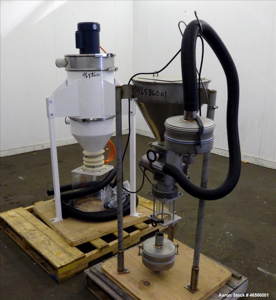 Used Pelletron Dedusting System, Model P1, 304 Stainless Steel. Rated up to 150 pounds per hour, bulk density 32-36 pounds per cubic foot. Removes dust particles 1.6 to 500 microns, streamers less th...