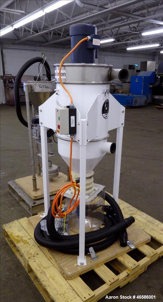 Used Pelletron Dedusting System, Model P1, 304 Stainless Steel. Rated up to 150 pounds per hour, bulk density 32-36 pounds per cubic foot. Removes dust particles 1.6 to 500 microns, streamers less th...