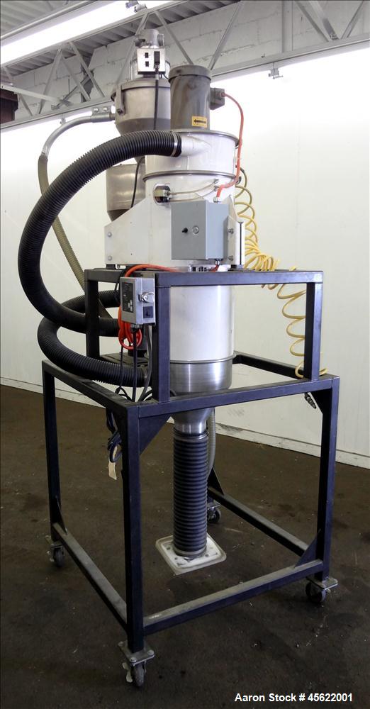 Used Pelletron Gravity Deduster, Model P5 Hoerbiger, Carbon Steel. Capacity range approximately 100-600 pounds per hour. Top mounted blower with 1-1/2 hp, 3450 rpm, 115/230 volt motor. Includes top m...